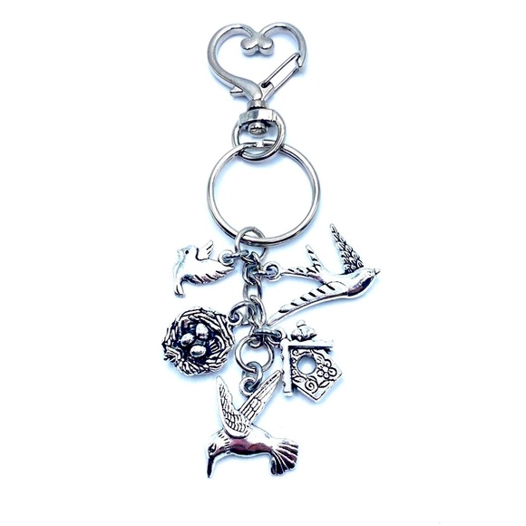 Bird Keychain Bag Charm Nest Birdhouse Dove Swallow Hummingbird Charms - Picture 2 of 4